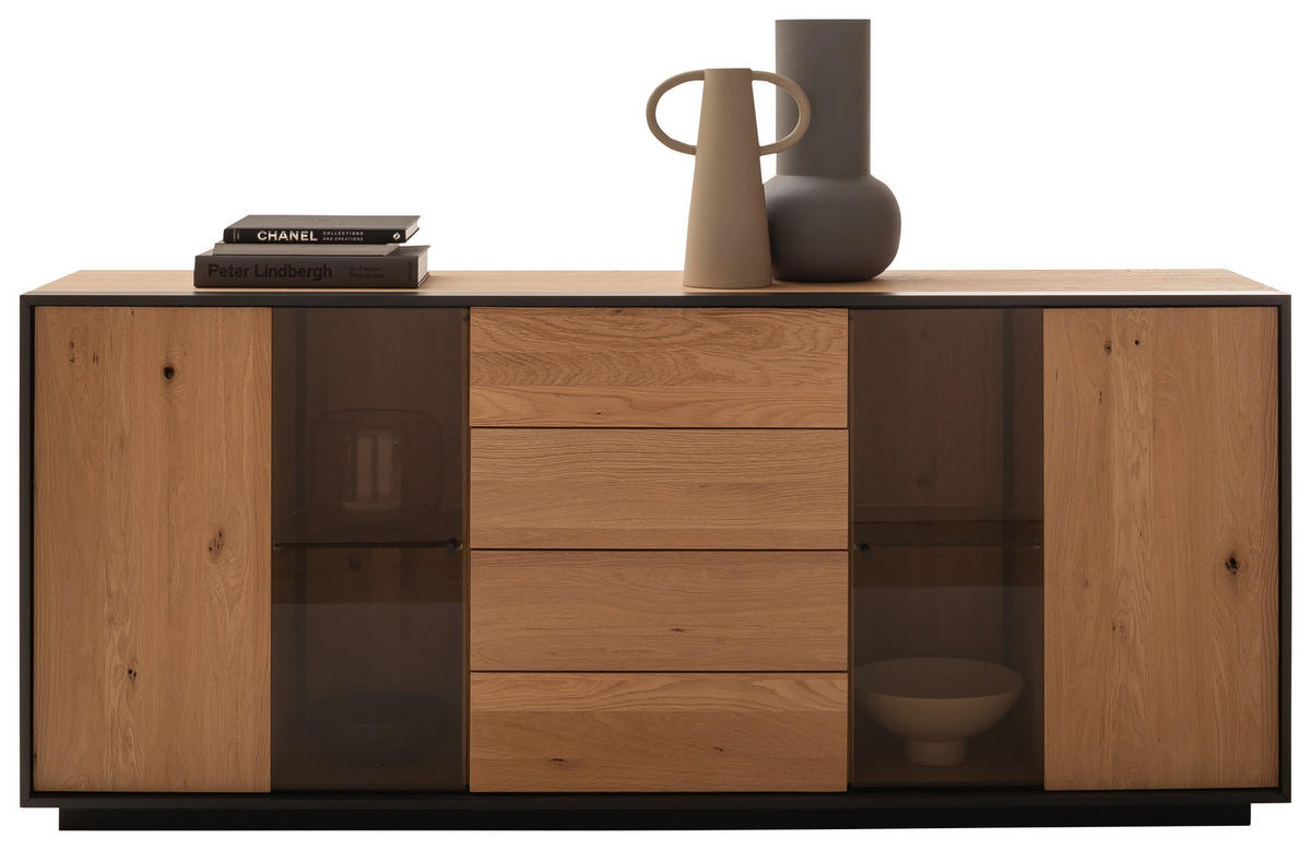 SIDEBOARD Eichefarben  192/82/45 cm  - Eichefarben/Anthrazit, Design, Glas/Holz (192/82/45cm) - Schöner Wohnen