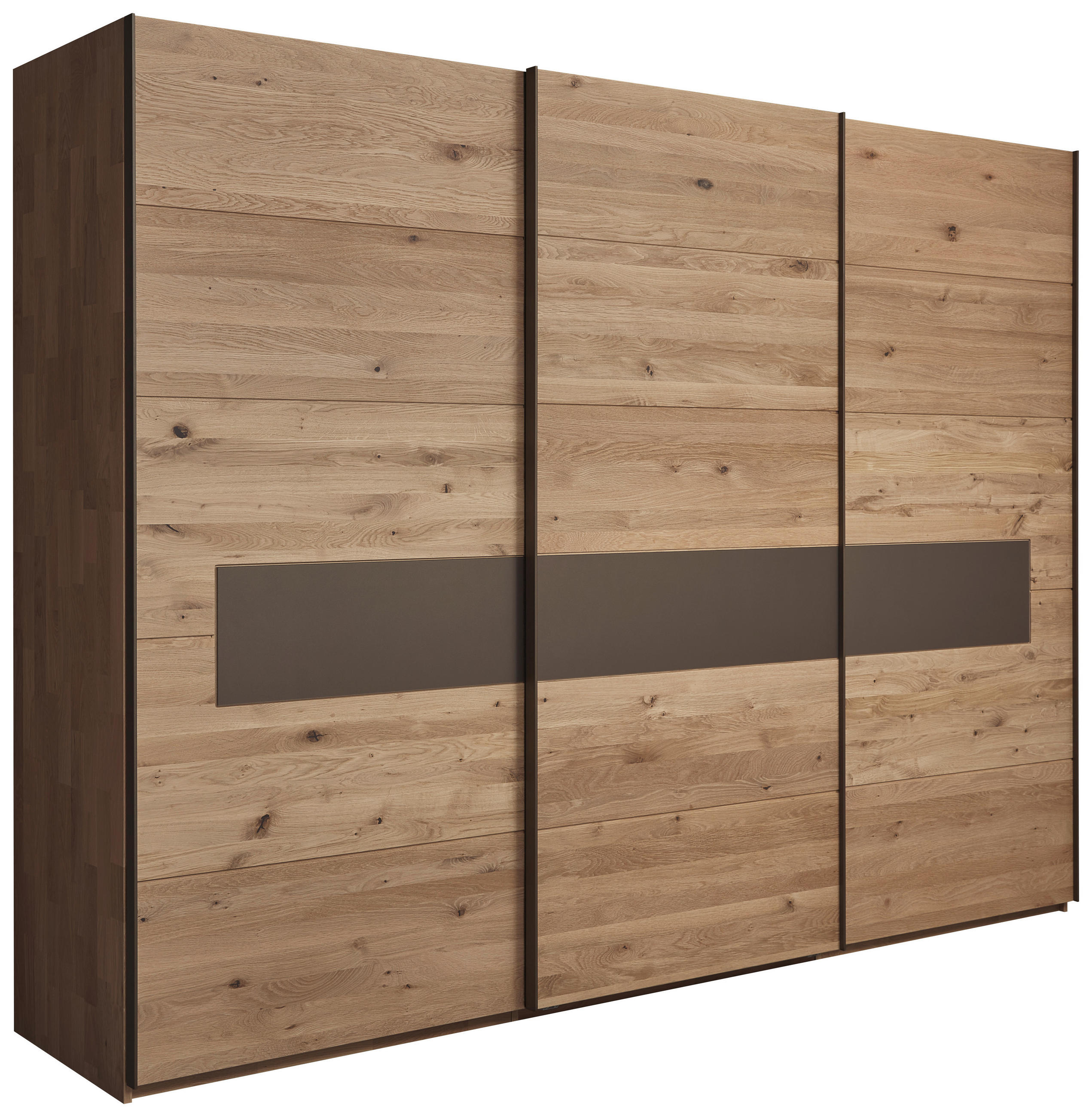 SCHIEBETÜRENSCHRANK 301,9/223,3/67,5 cm 3-türig Bronzefarben, Wildeiche  - Wildeiche/Bronzefarben, Natur, Glas/Holz (301,9/223,3/67,5cm) - Valnatura