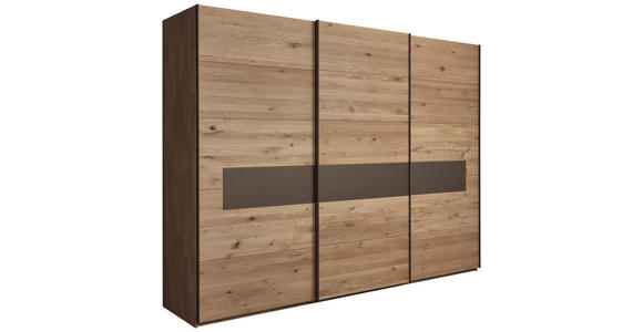 SCHIEBETÜRENSCHRANK 301,9/223,3/67,5 cm 3-türig Bronzefarben, Wildeiche  - Wildeiche/Bronzefarben, Natur, Glas/Holz (301,9/223,3/67,5cm) - Valnatura