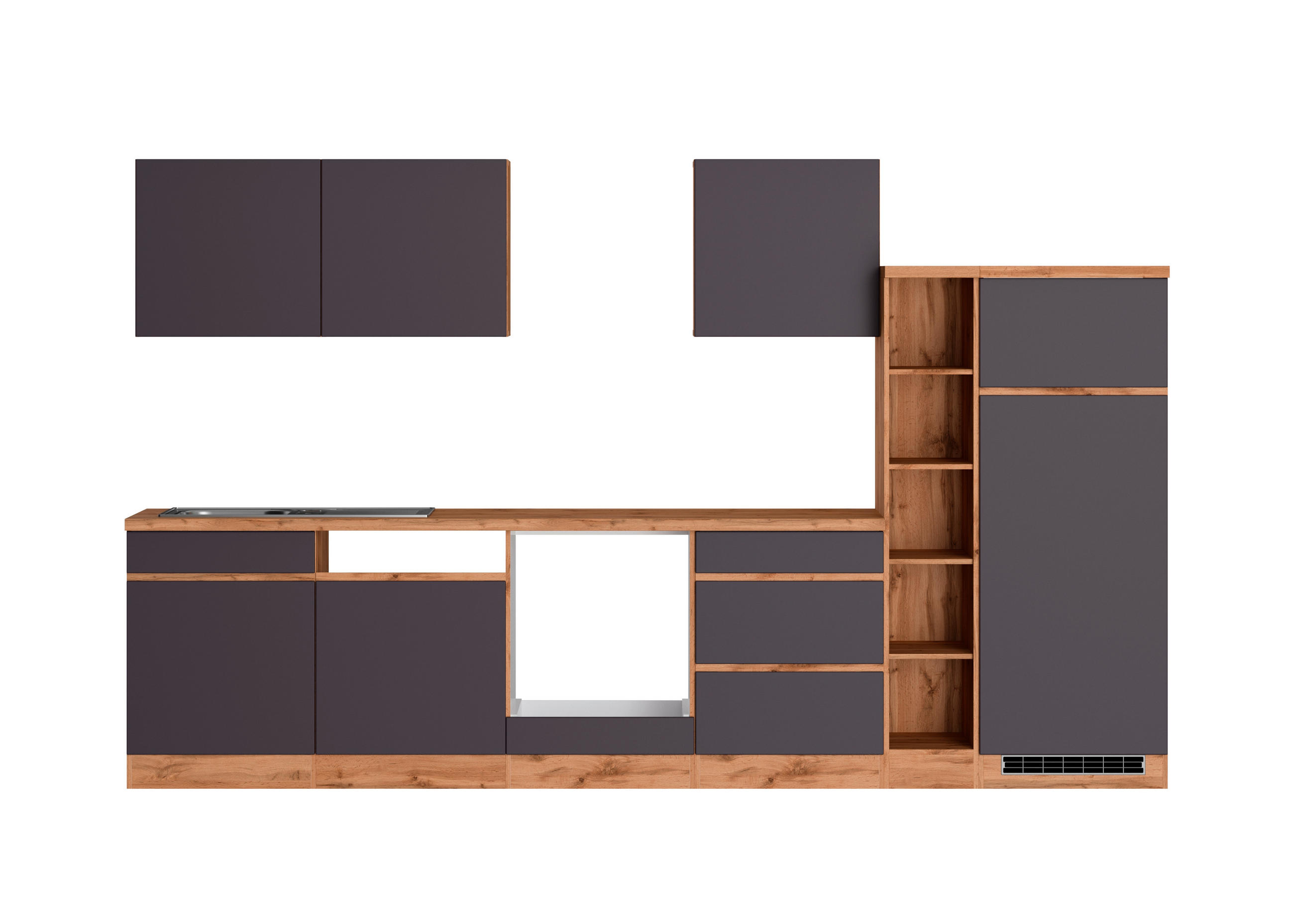 KÜCHENLEERBLOCK 330 cm   in Grau, Eiche Wotan  - Eiche Wotan/Grau, Design, Holzwerkstoff (330cm) - Held