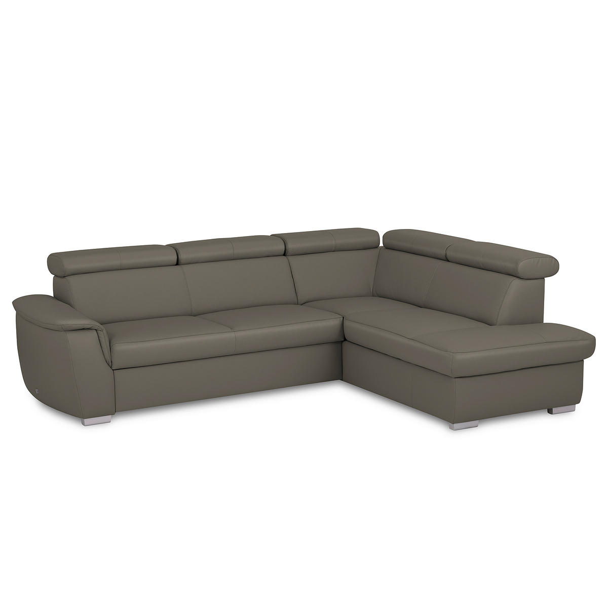 ECKSOFA  in Lederlook Echtleder Schlammfarben  - Schlammfarben/Silberfarben, Leder/Holz (262/211cm) - Celina Home