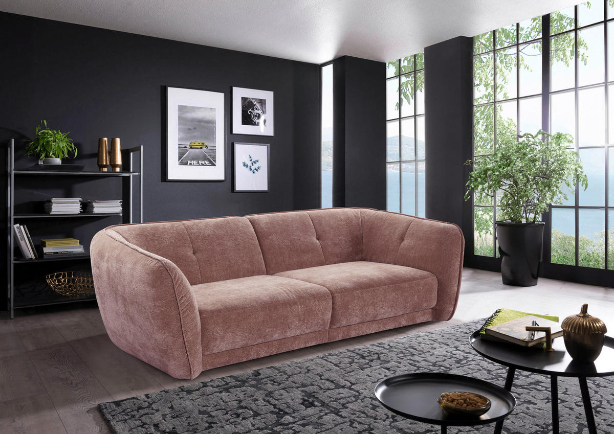 BIGSOFA in Chenille Rosa  - Schwarz/Rosa, Konventionell, Kunststoff/Textil (290/86/121cm) - Sit & More