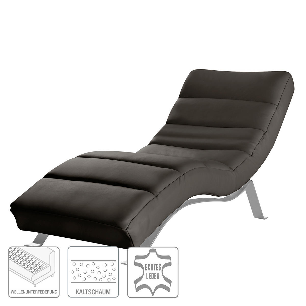 RELAXLIEGE Echtleder Dunkelbraun  - Dunkelbraun/Silberfarben, Design, Leder/Metall (65/65-95/171cm) - Livetastic