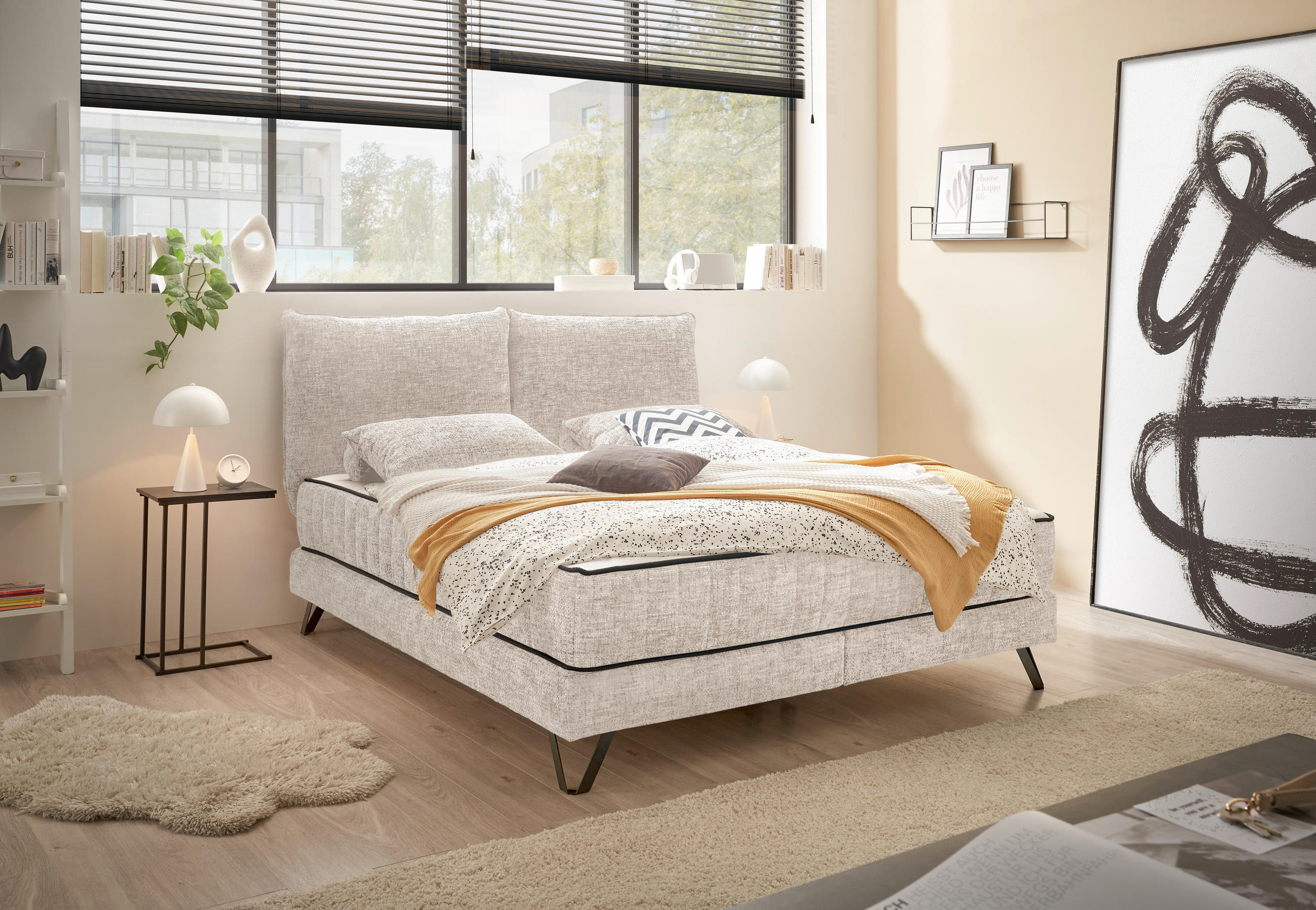 BOXSPRINGBETT 180/200 cm  in Creme  - Creme/Schwarz, KONVENTIONELL, Textil/Metall (180/200cm) - SetOne by Musterring