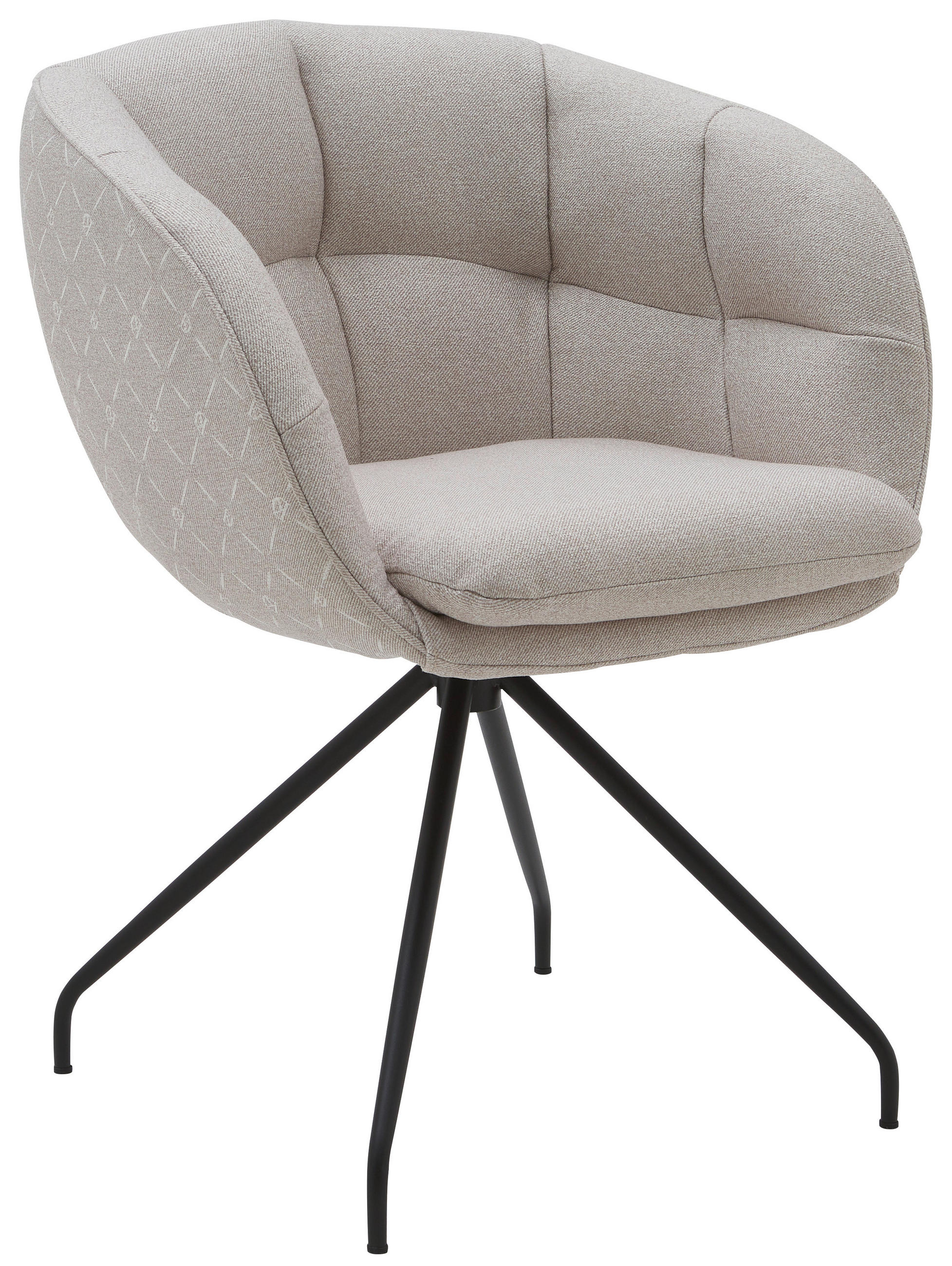 ARMLEHNSTUHL  Sitzfläche 360° drehbar, Gestellauswahl, automatische Rückholfunktion, ergonomische Rückenlehne, Stoff-/Lederauswahl Jacquard  Sandfarben  - Sandfarben/Schwarz, Design, Textil/Metall (62/81/63cm) - Dieter Knoll