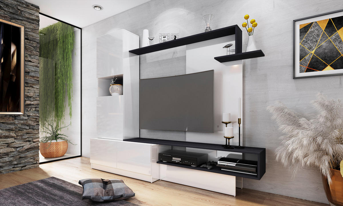 DNEVNI REGAL,  barve grafita, bela, visoki sijaj  - bela/barve grafita, Moderno, leseni material (200/180/40cm) - Ti'me