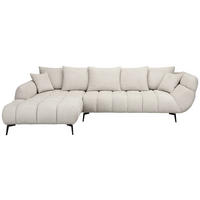 ECKSOFA Elfenbein Bouclé Zierkissen, Rückenkissen, Rücken echt  - Elfenbein/Schwarz, MODERN, Textil/Metall (217/318cm) - Carryhome