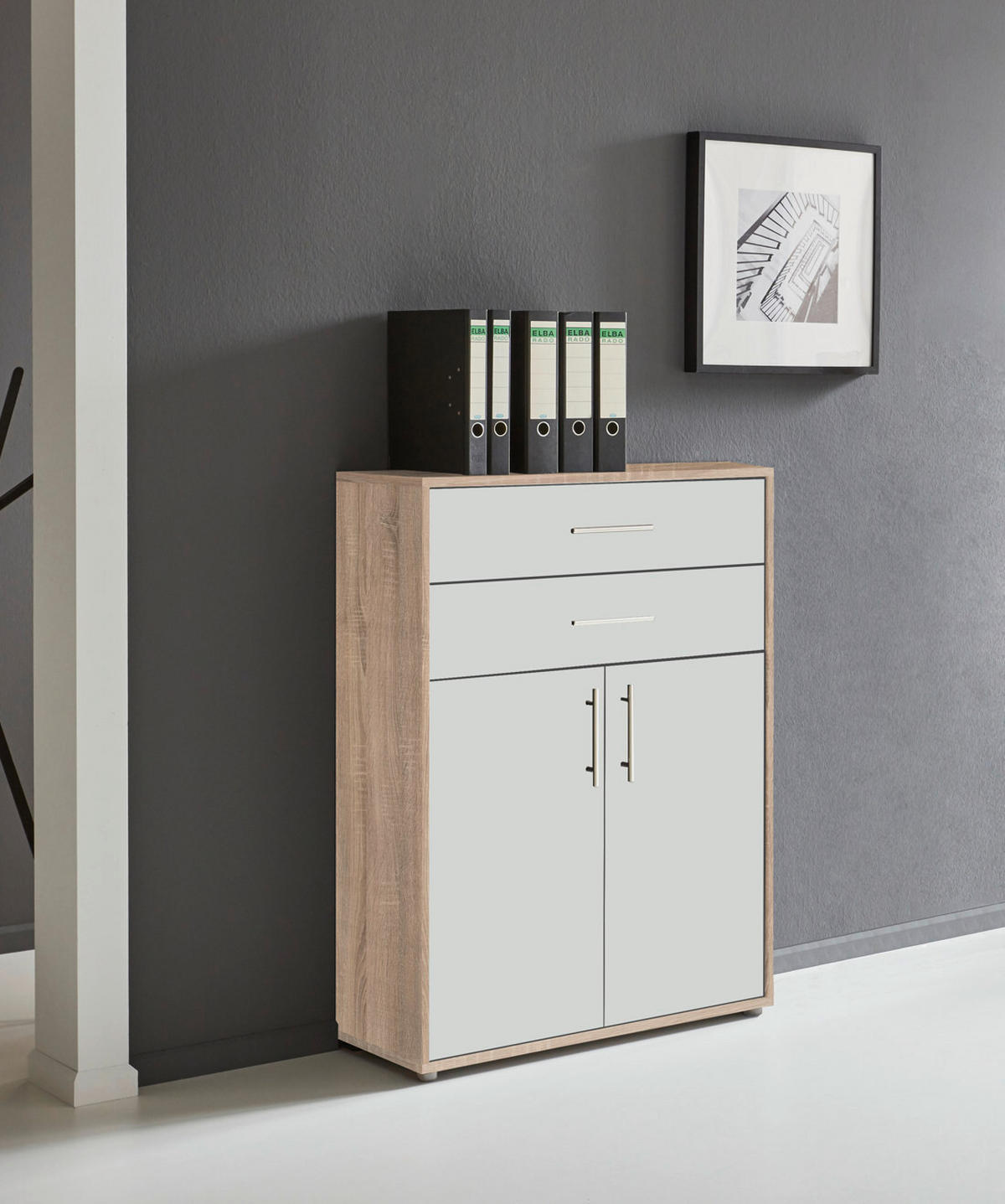 AKTENSCHRANK 84,5/114/33 cm  - Weiß/Sonoma Eiche, MODERN, Holzwerkstoff (84,5/114/33cm) - MID.YOU