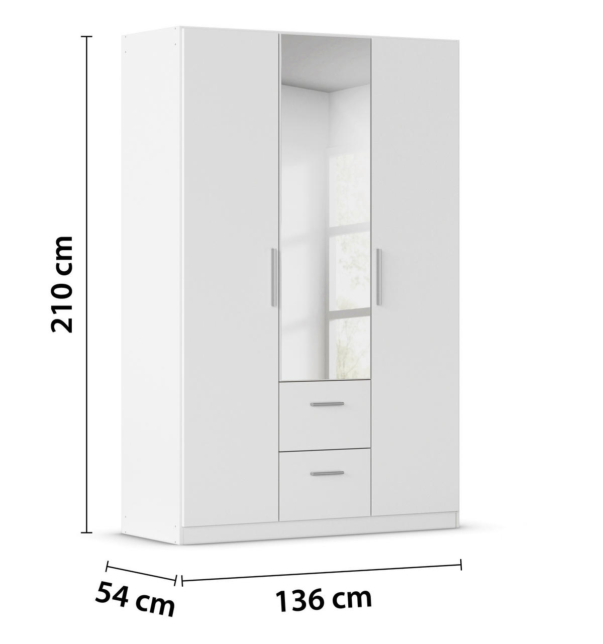 DREHTÜRENSCHRANK 135/210/54 cm,  in Weiß, 3-türig  - Alufarben/Weiß, KONVENTIONELL, Glas/Holzwerkstoff (135/210/54cm) - home24