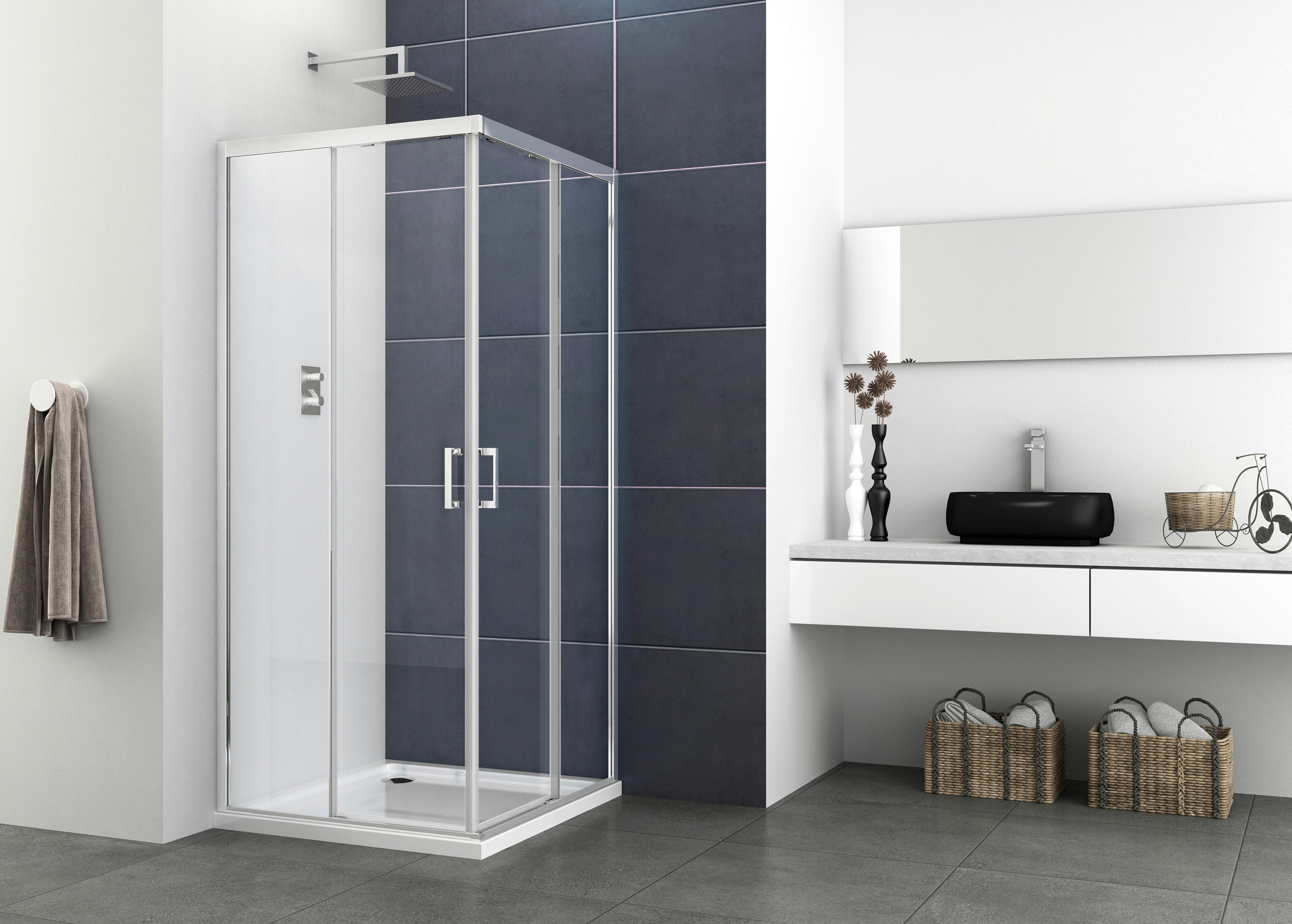 DUSCHKABINE 90/195/90 cm  in Chromfarben  - Chromfarben, Basics, Glas/Metall (90/195/90cm)