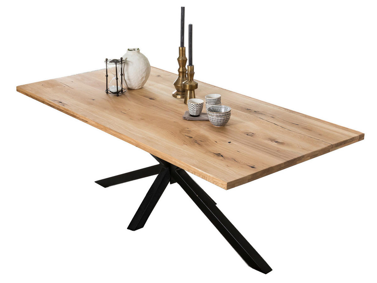 ESSTISCH 180/100/76 cm Echtholz  Holz, Metall rechteckig Naturfarben, Schwarz  - Schwarz/Naturfarben, MODERN, Holz/Metall (180/100/76cm) - MID.YOU