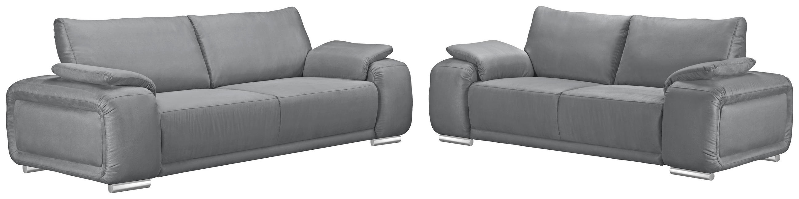 2-SITZER-SOFA Lederlook Grau  - Chromfarben/Grau, KONVENTIONELL, Textil/Metall (212/85/95cm) - Carryhome
