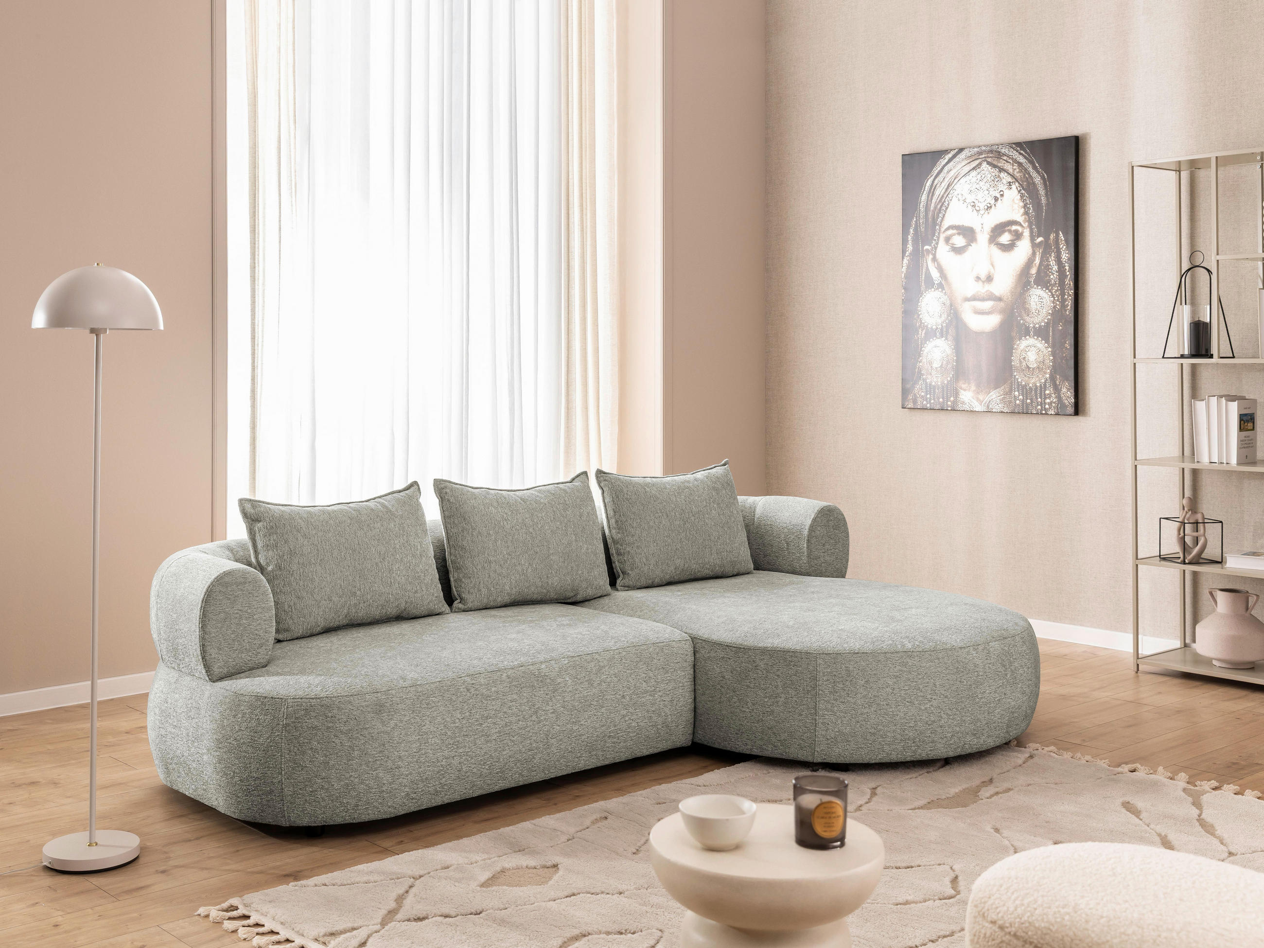 ECKSOFA in Chenille Hellgrau - Hellgrau/Schwarz, Design, Kunststoff/Textil (256/156cm) - Livetastic