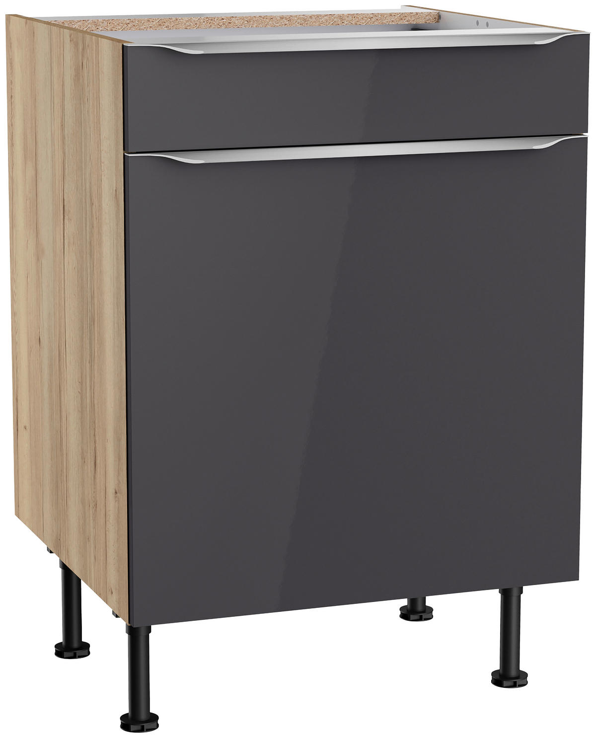 ECKKÜCHE 200/270 cm  in Anthrazit, Eichefarben  - Edelstahlfarben/Eichefarben, Basics, Holzwerkstoff/Metall (200/270cm) - Optifit