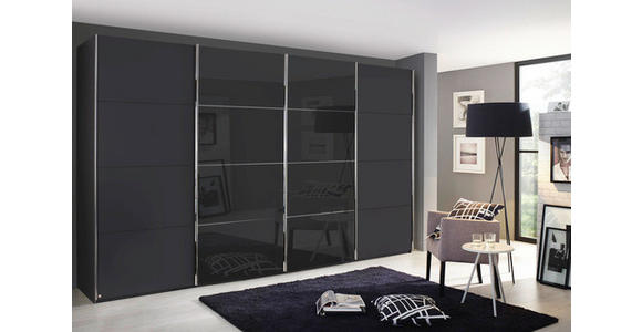 SCHWEBETÜRENSCHRANK 271/223/68 cm 4-türig Graphitfarben, Schwarz - Chromfarben/Graphitfarben, KONVENTIONELL, Glas/Holzwerkstoff (271/223/68cm) - Novel