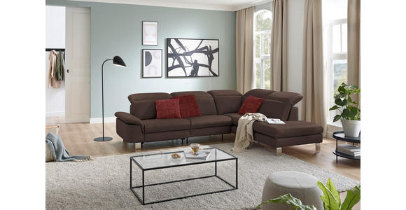 ECKSOFA in Echtleder Dunkelbraun  - Edelstahlfarben/Dunkelbraun, Design, Leder/Metall (309/233cm) - Dieter Knoll