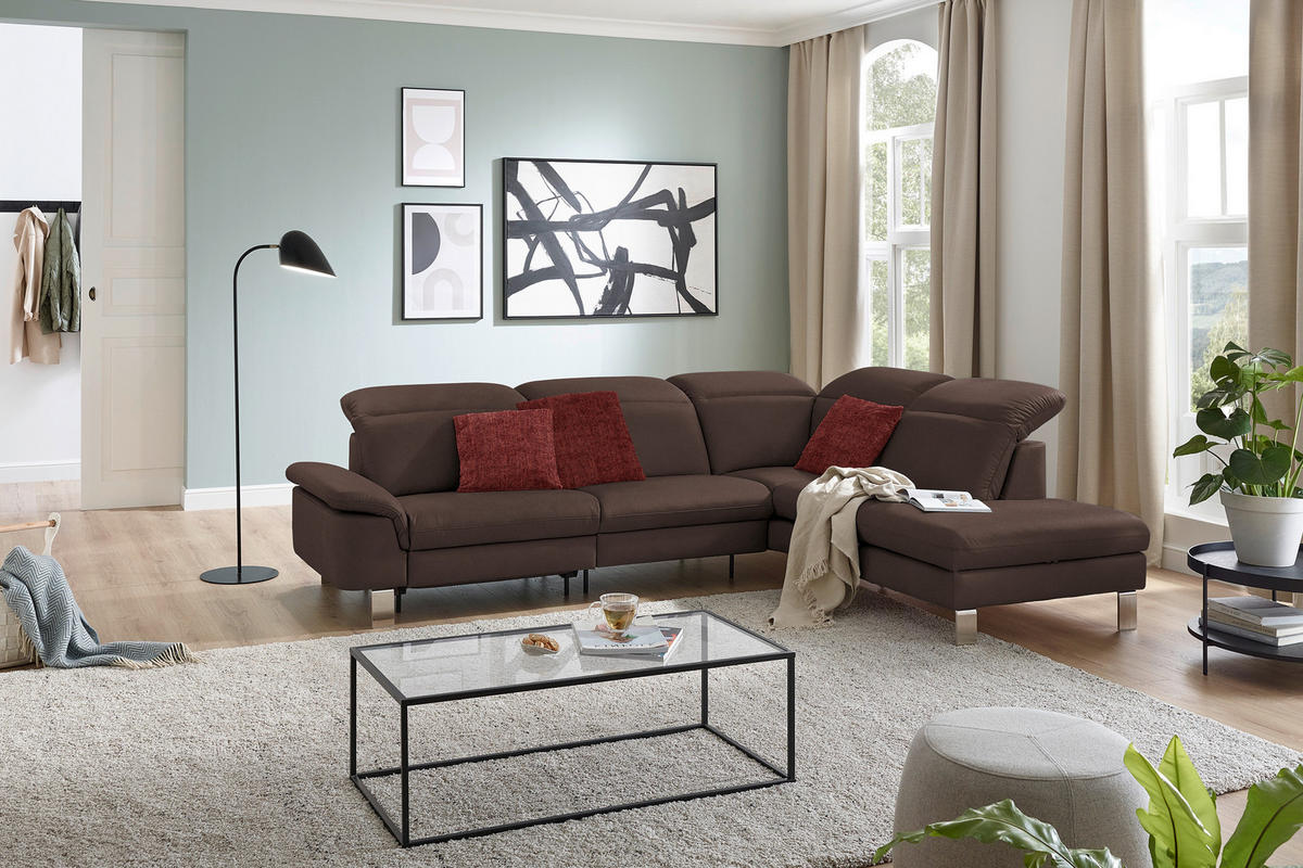 ECKSOFA in Echtleder Dunkelbraun  309/233 cm  - Edelstahlfarben/Dunkelbraun, Design, Leder/Metall (309/233cm) - Dieter Knoll