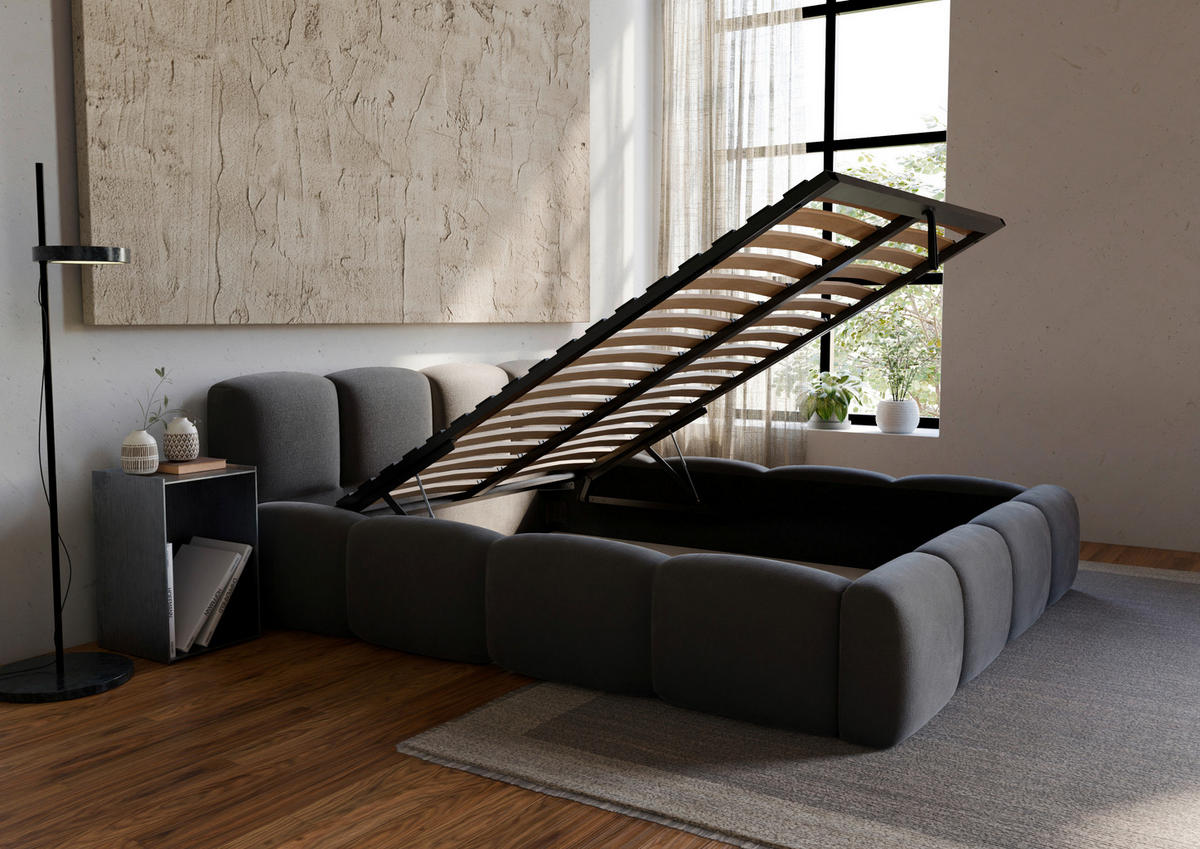 POLSTERBETT Lattenrost, Bettkasten 180/200 cm  in Schwarz  - Schwarz, Design, Holz/Textil (180/200cm) - Boxxx