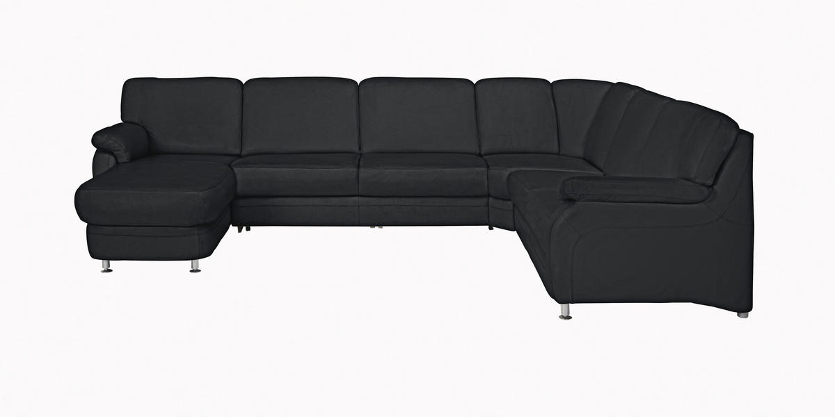 WOHNLANDSCHAFT Echtleder Schwarz  - Alufarben/Schwarz, Konventionell, Leder/Metall (165/329/239cm) - Beldomo Premium