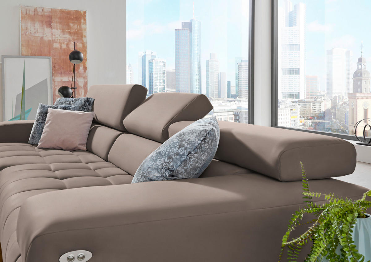 ECKSOFA Mikrofaser Greige  - Greige/Silberfarben, Design, Textil/Metall (190/335cm) - Beldomo Speed