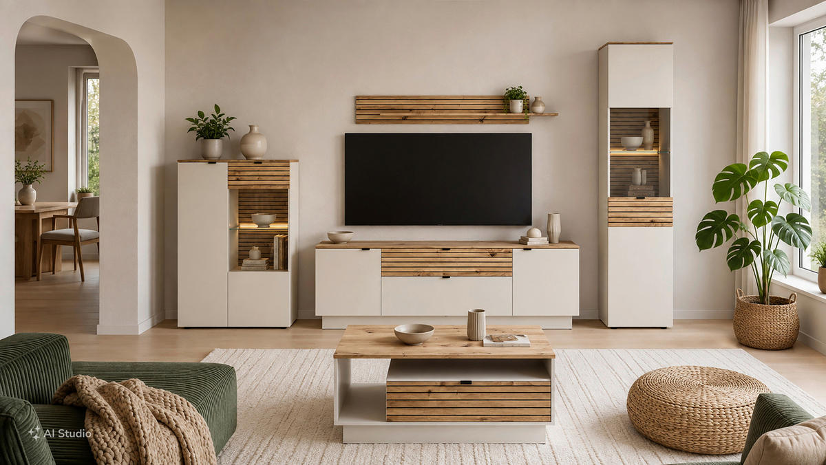VITRINE Kaschmir, Eiche Artisan  - Kaschmir/Eiche Artisan, Basics, Glas/Holzwerkstoff (45/195/40cm) - Livetastic