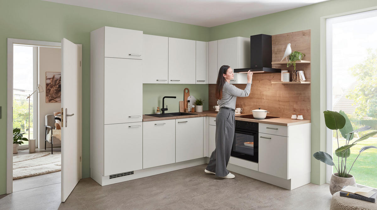 ECKKÜCHE 245/160 cm  in Eichefarben, Magnolie  - Edelstahlfarben/Eichefarben, Design, Holzwerkstoff/Metall (245/160cm) - Celina