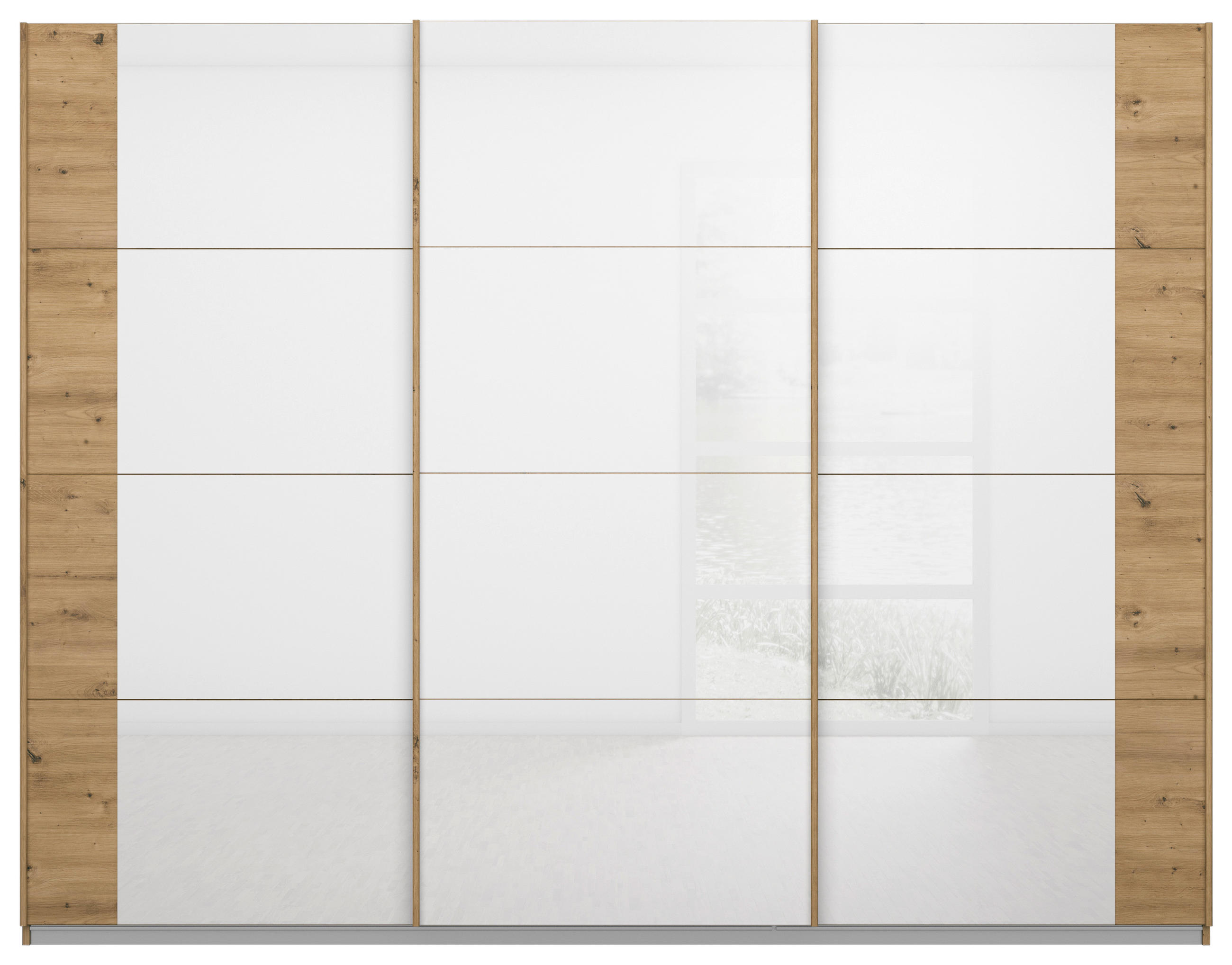 SCHWEBETÜRENSCHRANK in Eiche Artisan, Weiss  - Weiss/Eiche Artisan, Modern, Glas/Holzwerkstoff (271/210/62cm) - Rauch Möbel