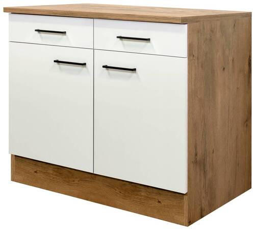 KÜCHENUNTERSCHRANK 100/85/57 cm  in Eichefarben, Magnolie  - Eichefarben/Magnolie, KONVENTIONELL, Holzwerkstoff/Metall (100/85/57cm) - FlexWell