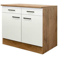 KÜCHENUNTERSCHRANK 100/85/57 cm  in Eichefarben, Magnolie  - Eichefarben/Magnolie, KONVENTIONELL, Holzwerkstoff/Metall (100/85/57cm) - FlexWell