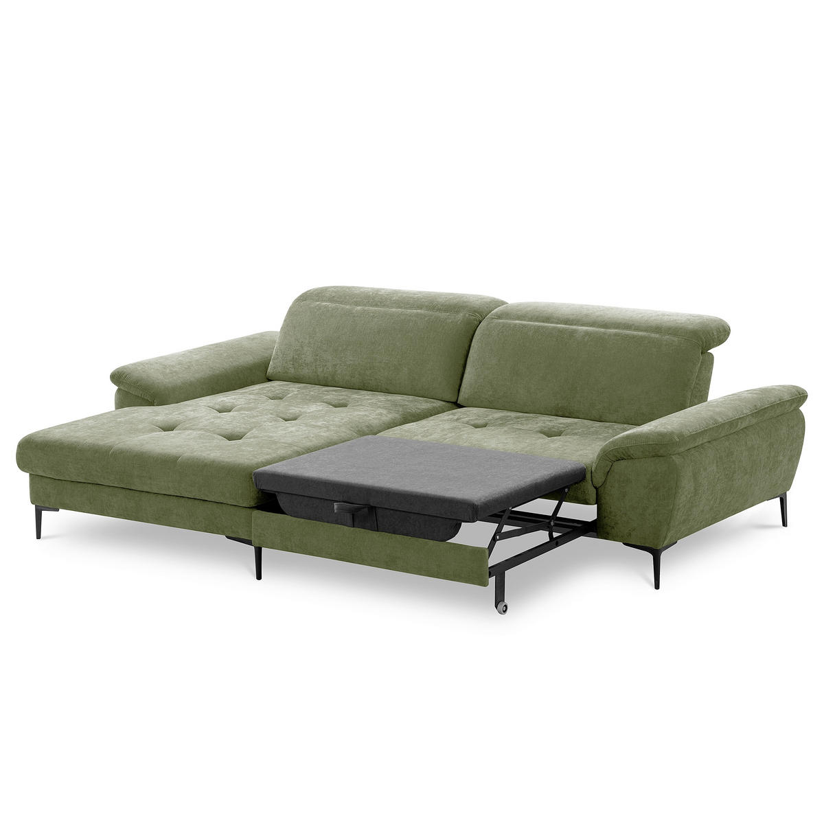 ECKSOFA  Webstoff Grün  - Schwarz/Grün, Design, Textil/Metall (195/268cm) - Livetastic