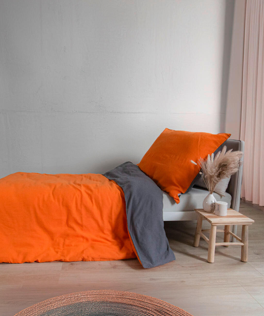 BETTWÄSCHE Provence Wende Leinenoptik 200/200 cm  - Dunkelgrau/Orange, Basics, Textil (200/200cm) - Fleuresse