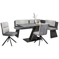 ECKBANKGRUPPE in Textil, Holzwerkstoff Grau, Schwarz, Hellgrau  - Hellgrau/Schwarz, KONVENTIONELL, Holzwerkstoff/Textil (205/155cm) - Cantus