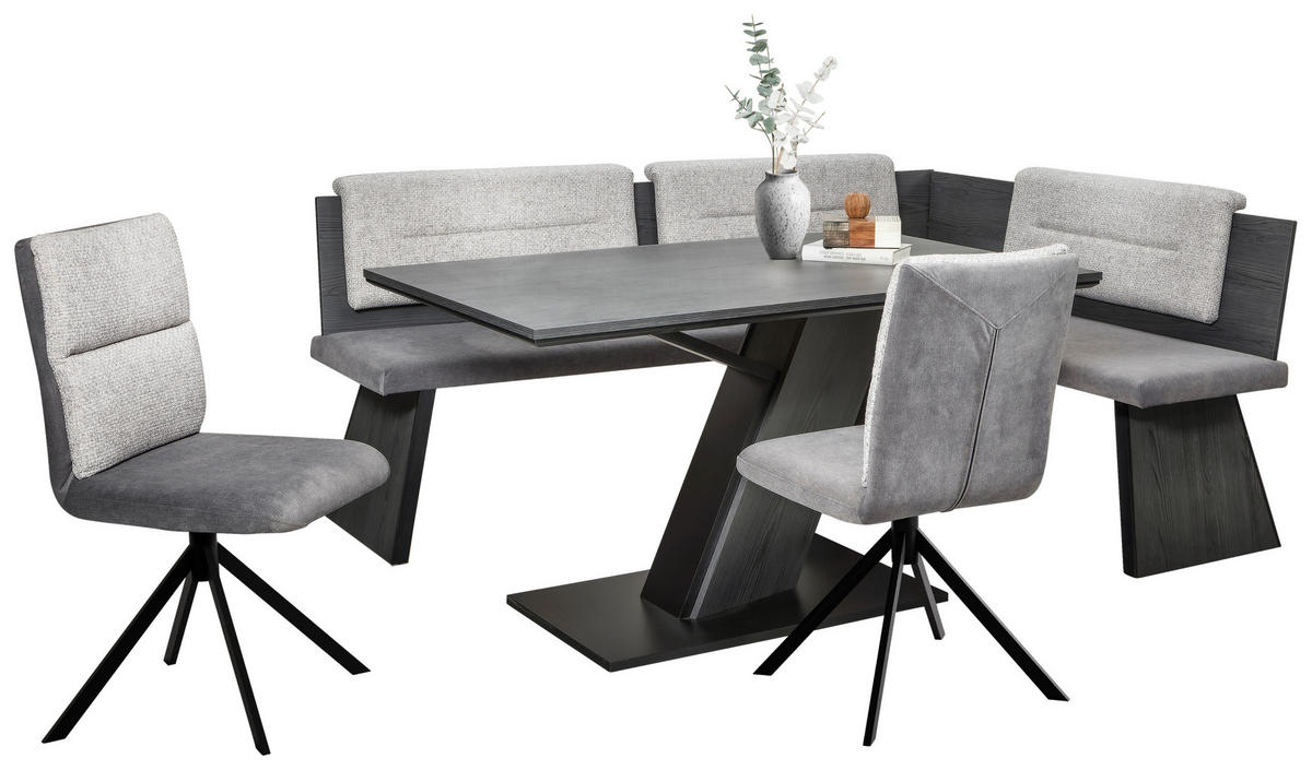 ECKBANKGRUPPE in Textil, Holzwerkstoff Grau, Schwarz, Hellgrau  - Hellgrau/Schwarz, KONVENTIONELL, Holzwerkstoff/Textil (205/155cm) - Cantus