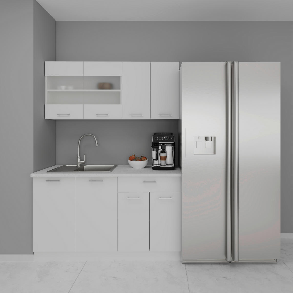 MINIKÜCHE 140 cm   in Weiß  - Alufarben/Weiß, KONVENTIONELL, Holzwerkstoff/Metall (140cm) - MID.YOU