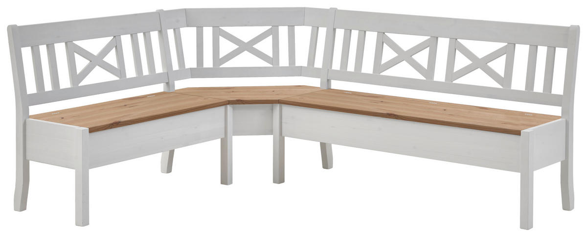 ECKBANK 213/170 cm Weiß, Laugenfarbig Kiefer massiv   - Laugenfarbig/Weiß, ROMANTIK / LANDHAUS, Holz (213/170cm) - Boxxx