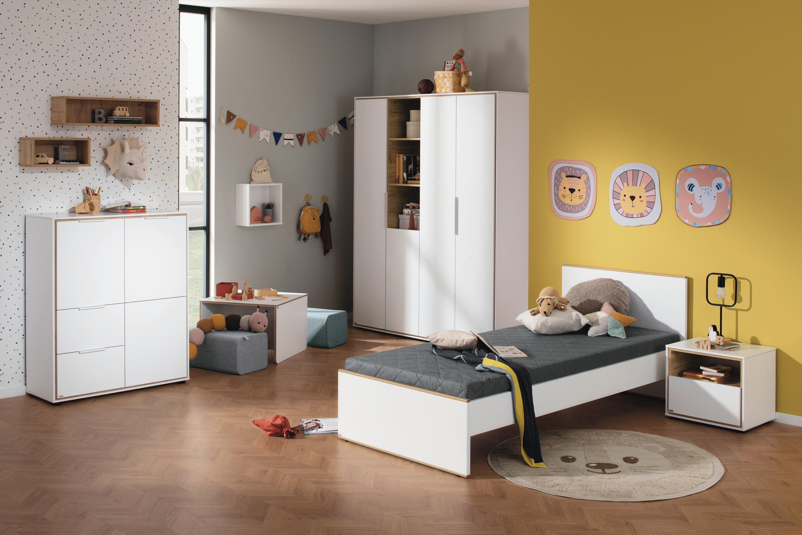 Thumbnail - Paidi Babyregal Lieven, Weiß, Eiche, Holzwerkstoff, 5 Fächer, 2 Schublade(n) Schubladen, 97.2x115.2x38.8 cm, Blauer Enge...