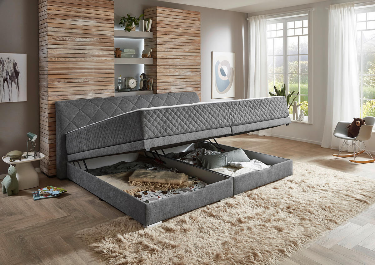 FAMILIENBETT - Chromfarben/Anthrazit, KONVENTIONELL, Kunststoff/Textil (240/200cm) - Boxxx