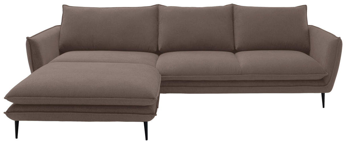 ECKSOFA Braun Webstoff  - Schwarz/Braun, KONVENTIONELL, Textil/Metall (196/304cm) - Hom`in