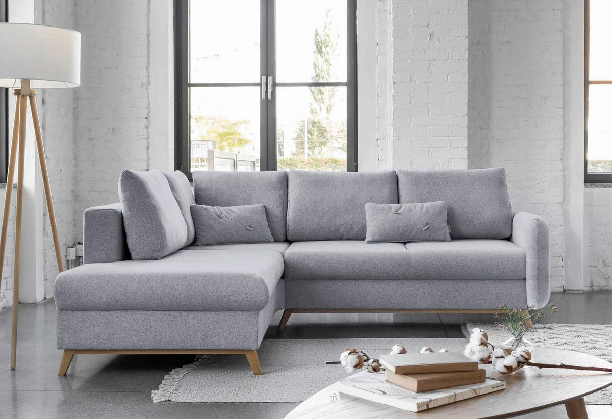 HÖRNSOFFA i chenille ljusgrå  - ljusgrå/naturfärgad, trä/textil (202/242cm) - MID.YOU