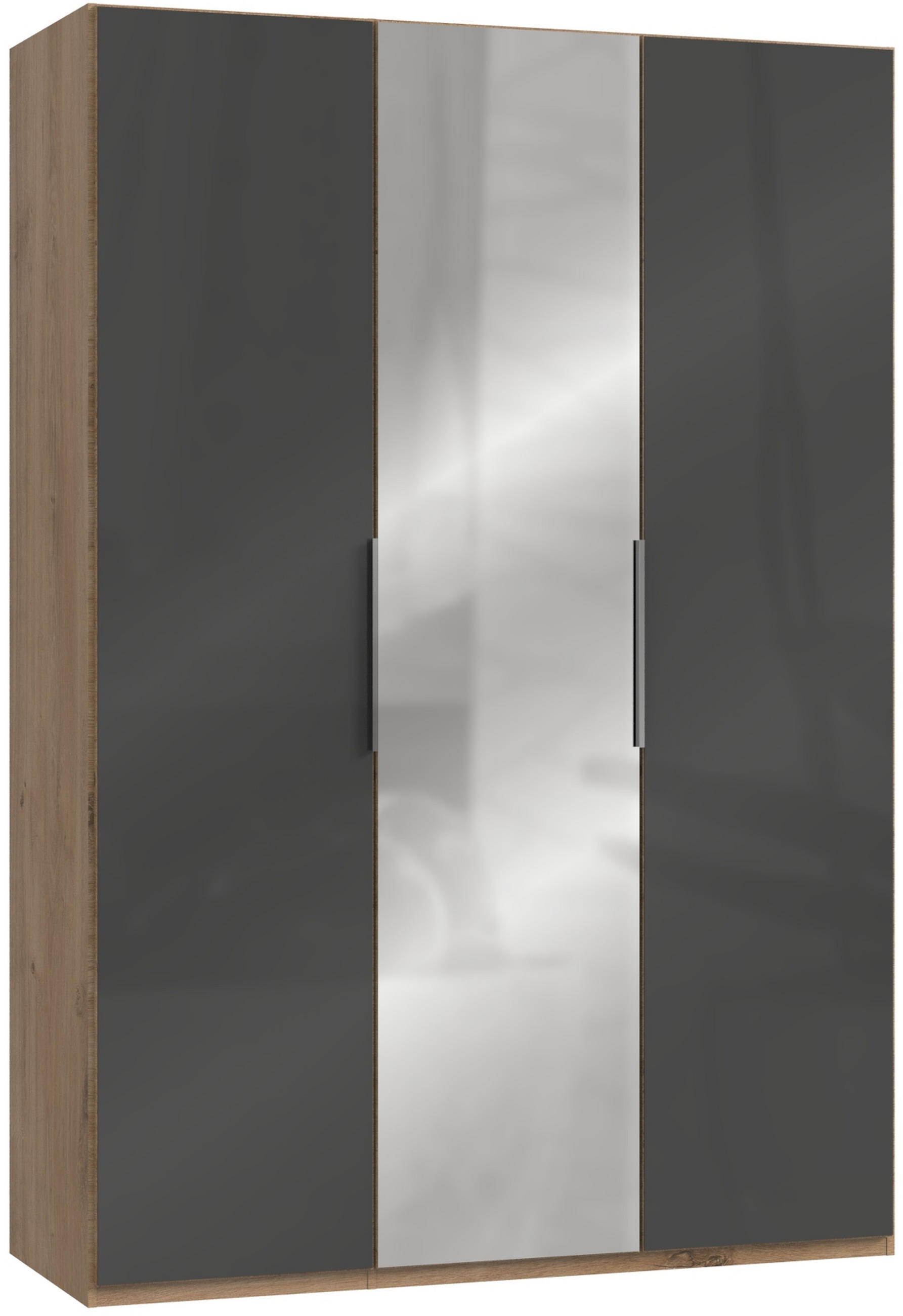 DREHTÜRENSCHRANK in Eichefarben, Grau - Chromfarben/Eichefarben, Modern, Glas/Holzwerkstoff (150/216/58cm) - MID.YOU