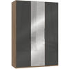 DREHTÜRENSCHRANK in Eichefarben, Grau  - Chromfarben/Eichefarben, Modern, Glas/Holzwerkstoff (150/216/58cm) - MID.YOU