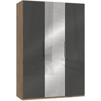 DREHTÜRENSCHRANK in Eichefarben, Grau  - Chromfarben/Eichefarben, Modern, Glas/Holzwerkstoff (150/216/58cm) - MID.YOU