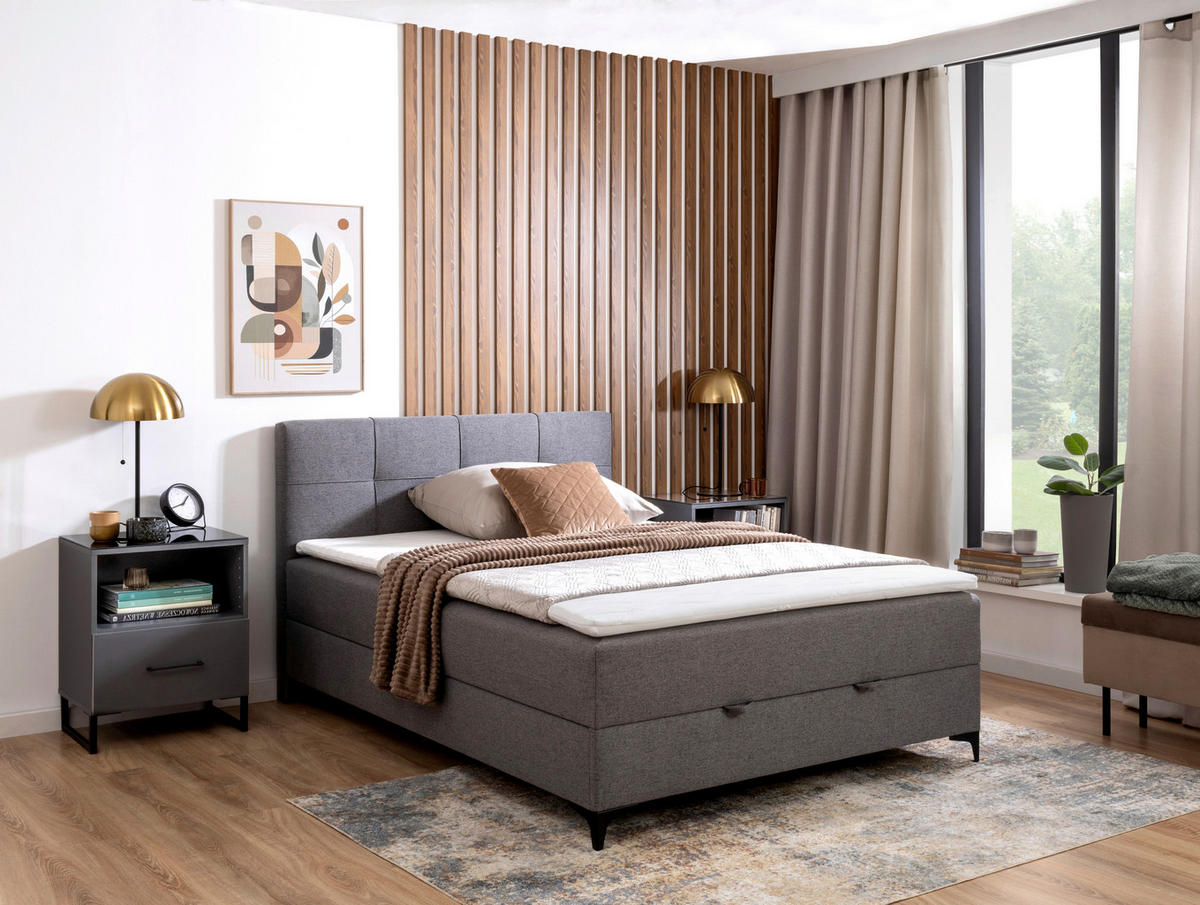 POLSTERBETT Bettkasten, Topper 120/200 cm  in Grau  - Schwarz/Grau, MODERN, Textil/Metall (120/200cm) - MID.YOU