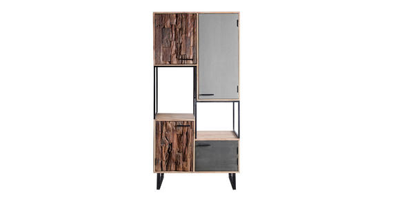 HIGHBOARD Akazie, Recyclingholz Hartholz Grau, Akaziefarben, Hellbraun Einlegeboden  - Hellbraun/Schwarz, Design, Holz/Stein (88/180/40cm) - Carryhome