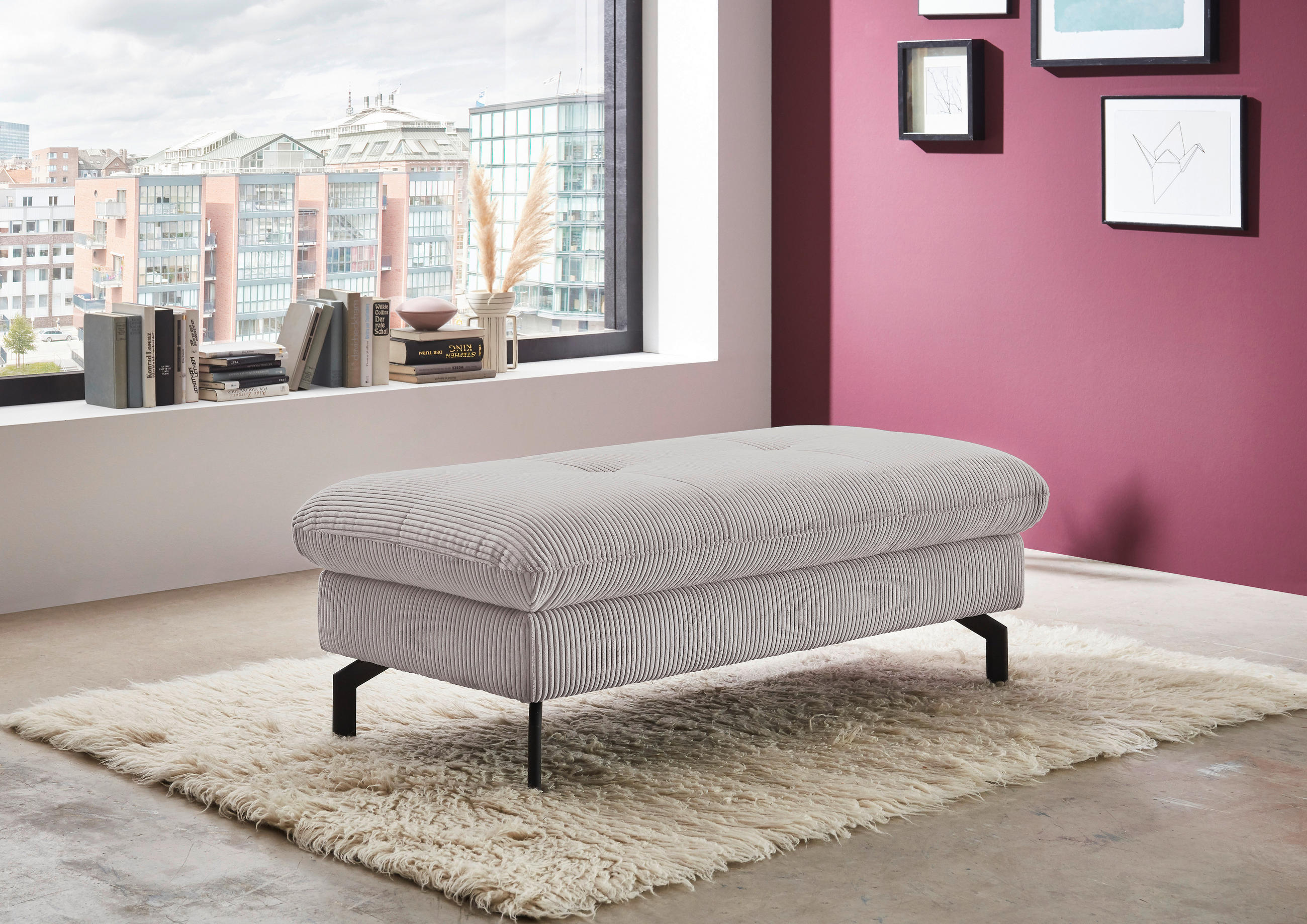 HOCKER in Textil Grau  - Schwarz/Grau, Design, Textil/Metall (132/45/68cm) - Carryhome