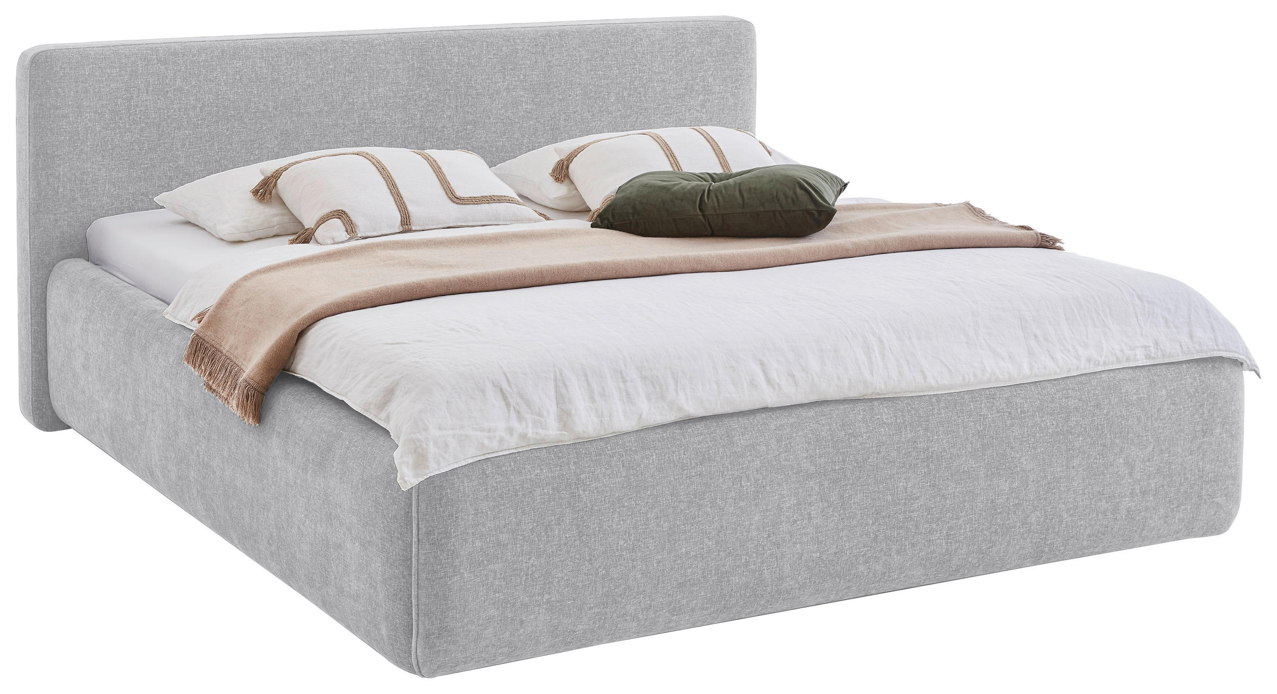 POLSTERBETT 240/200 cm,  in Hellgrau, Bettkasten, Lattenroste,  - Birkefarben/Buchefarben, Design, Holz/Textil (240/200cm) - Xora