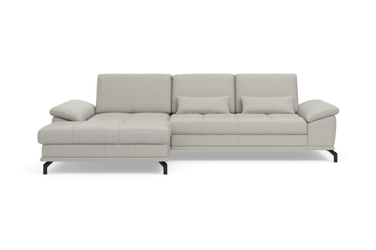 ROHOVÁ SEDAČKA, koža, svetlosivá - čierna/svetlosivá, Basics, kov/koža (176/301cm) - Sit & More
