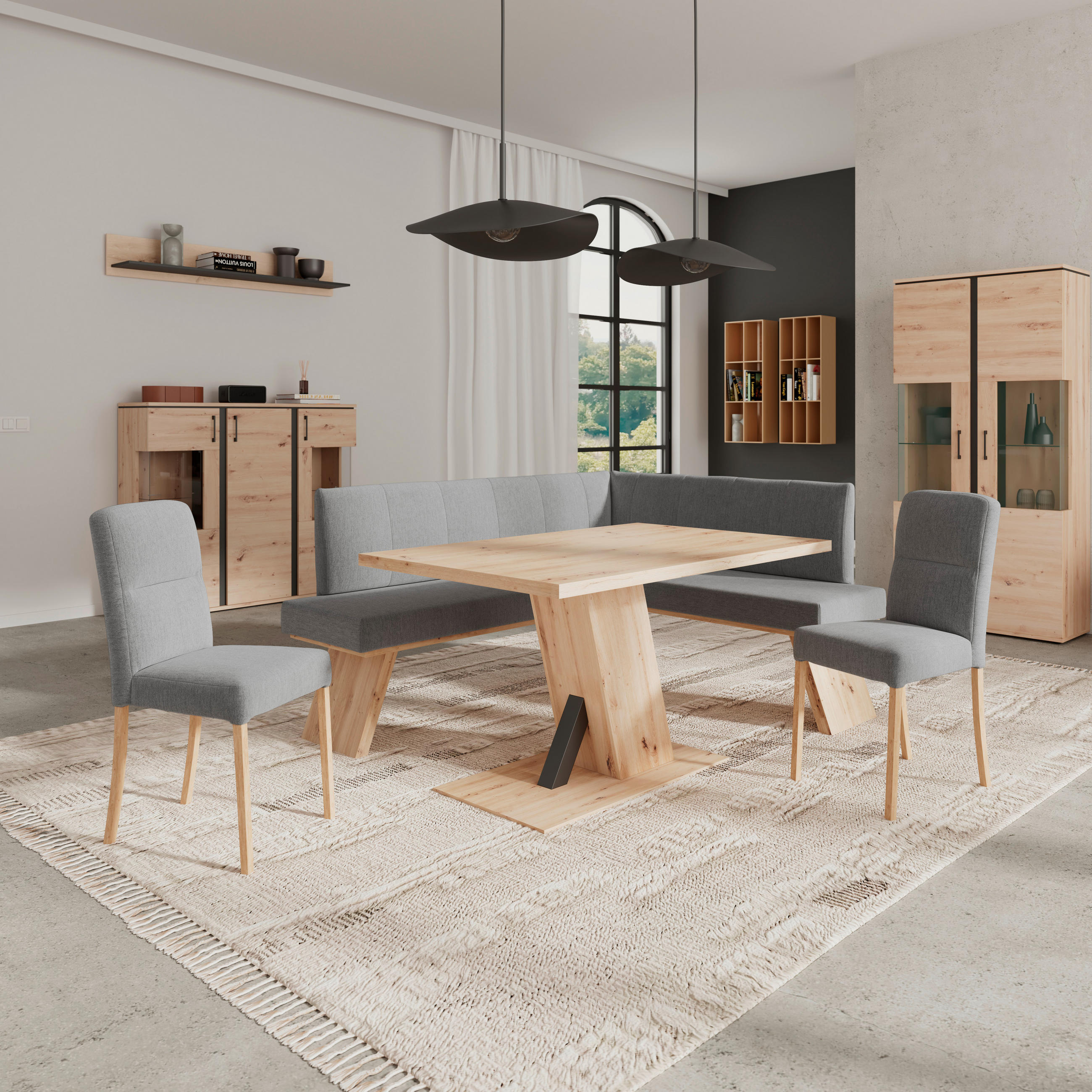 ECKBANK 160/140 cm Webstoff Grau   - Eichefarben/Grau, KONVENTIONELL, Textil (160/140cm)