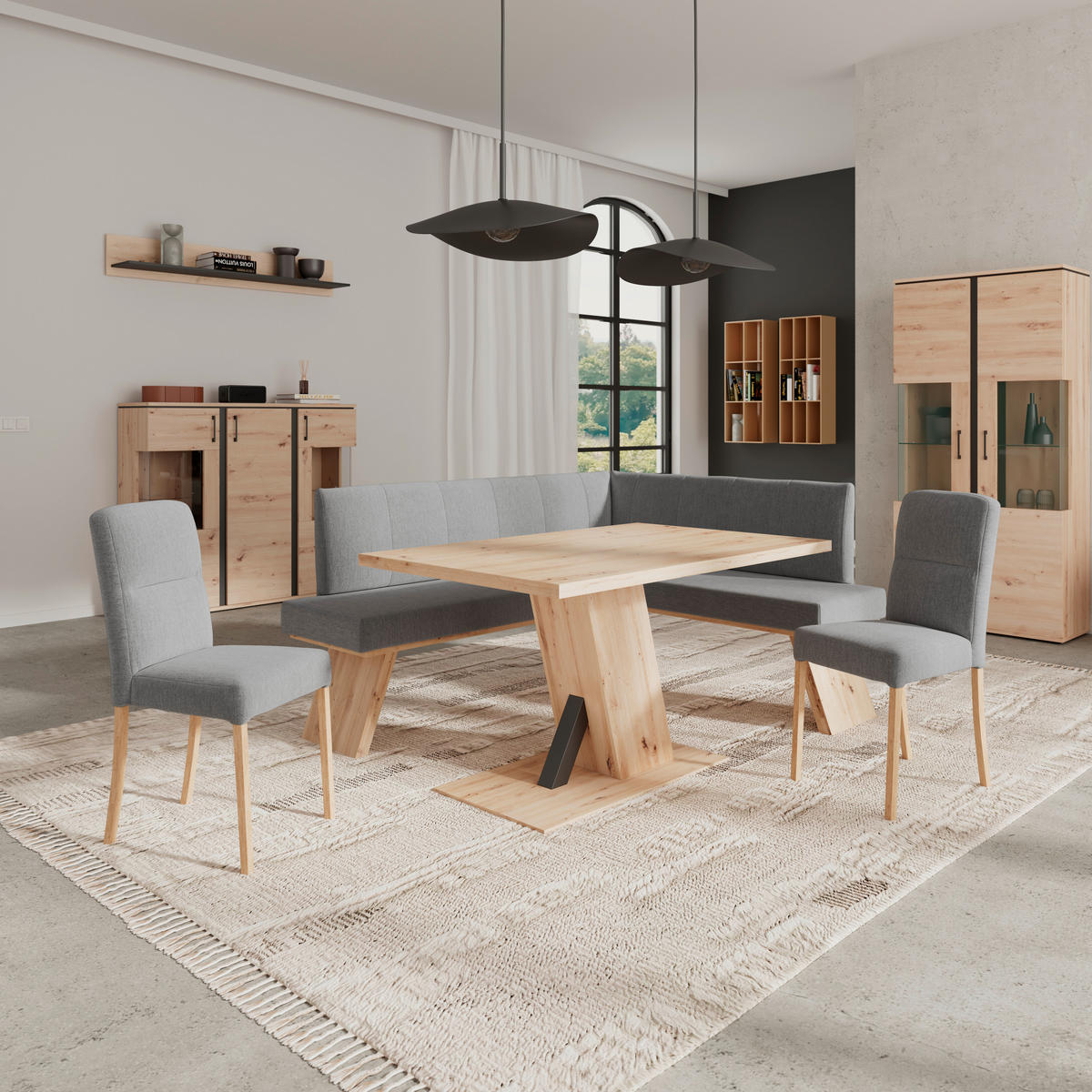 ECKBANK 185/150 cm Webstoff Grau   - Eichefarben/Grau, KONVENTIONELL, Textil (185/150cm) - Livetastic