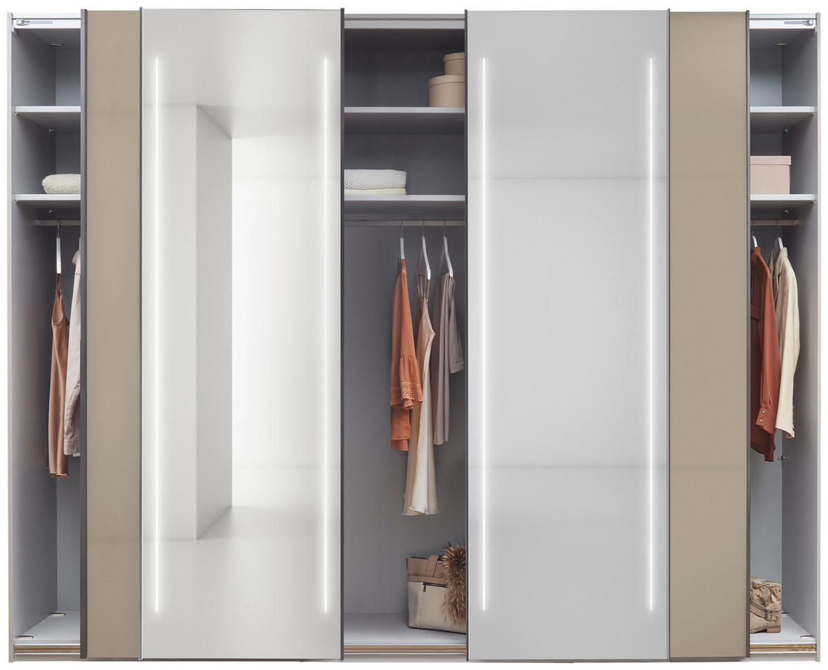 SCHWEBETÜRENSCHRANK 300/236/68 cm,  in Grau, 4 Tür(en)  - Chromfarben/Grau, Design, Glas/Holzwerkstoff (300/236/68cm) - Dieter Knoll